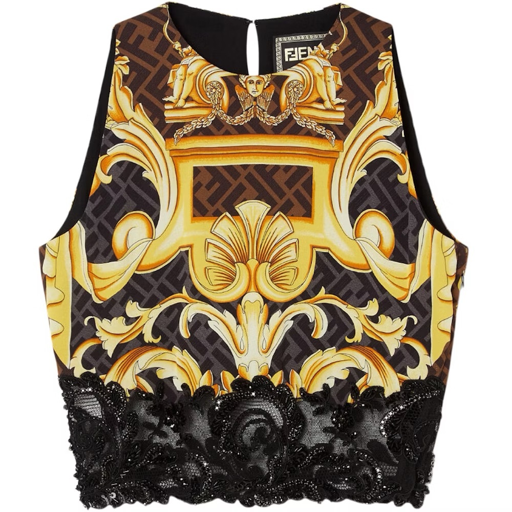 Versace Black and Gold Baroque Top - special collab with Fendi - Fendace